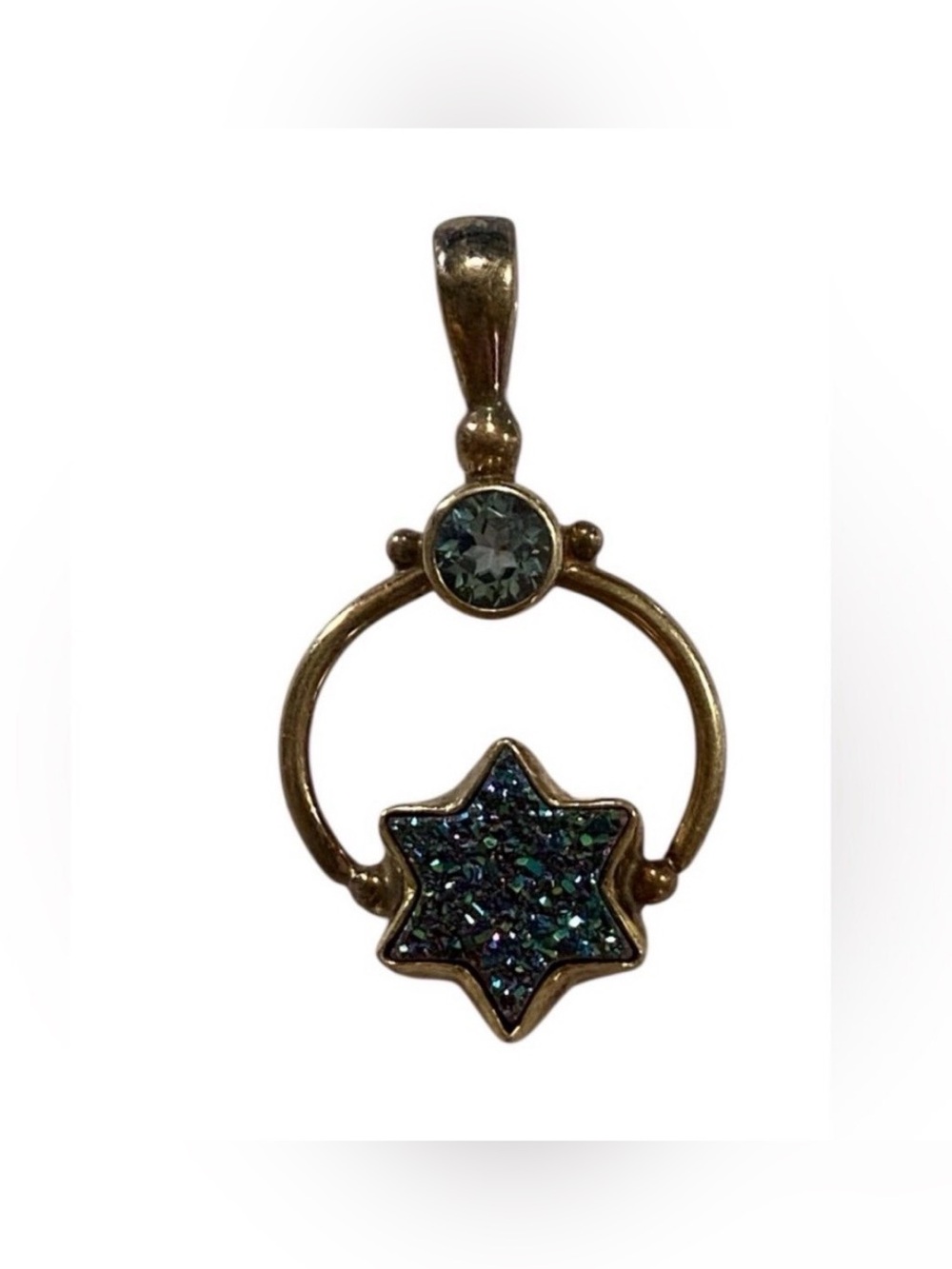 Sajen Aquamarine Druzy Sterling Silver Vermeil Star Pendant #7828